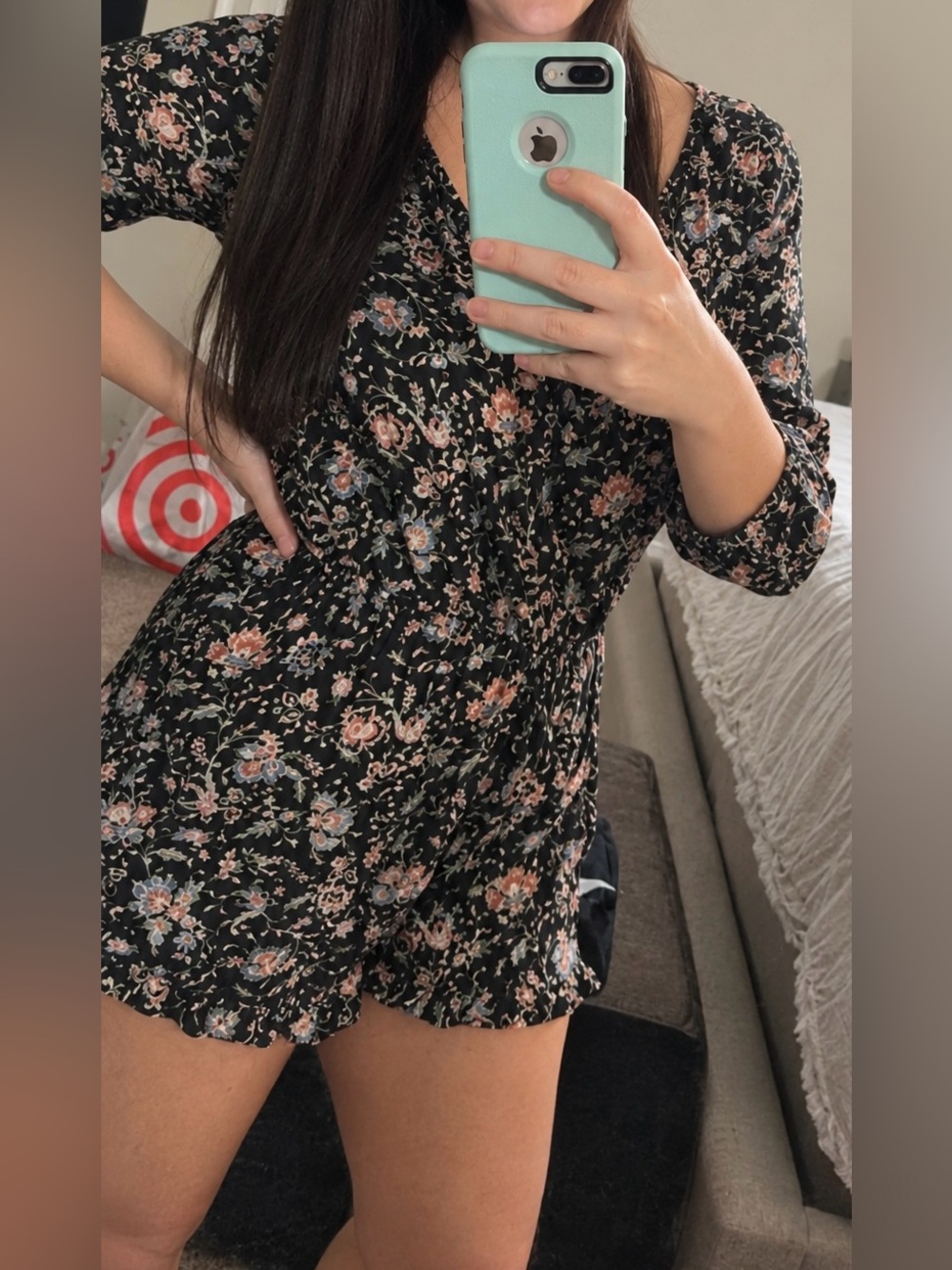Mossimo Supply Co. Black Floral Romper